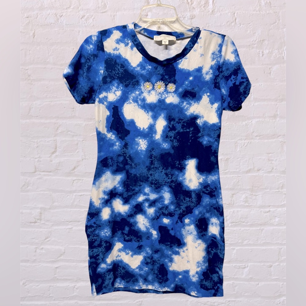 No comment blue tie dye short sleeve shirt dress sz medium